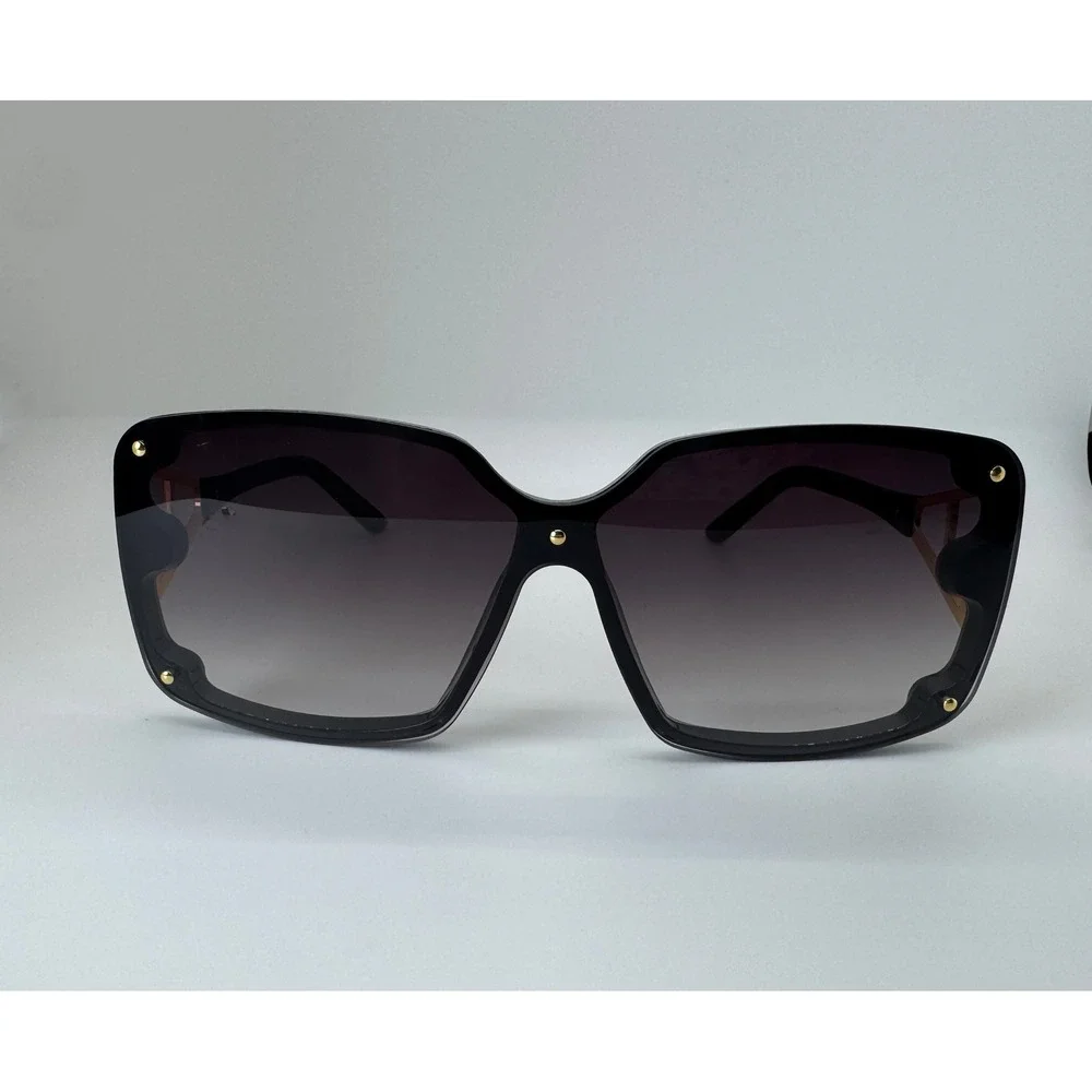 Oversized Square Sunglasses Black Gold Studded Geometric Temple UV400 Protection